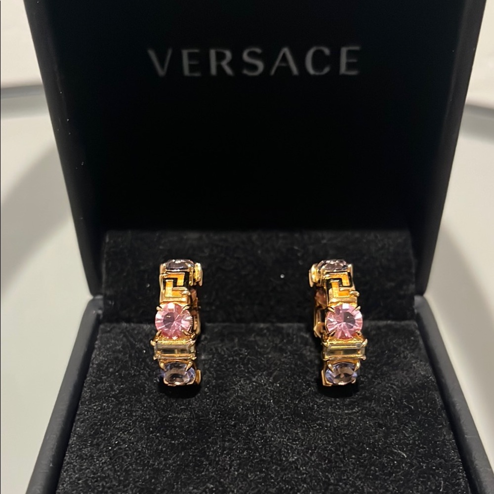 Versace Greca Gold and Pink Crystal Earring